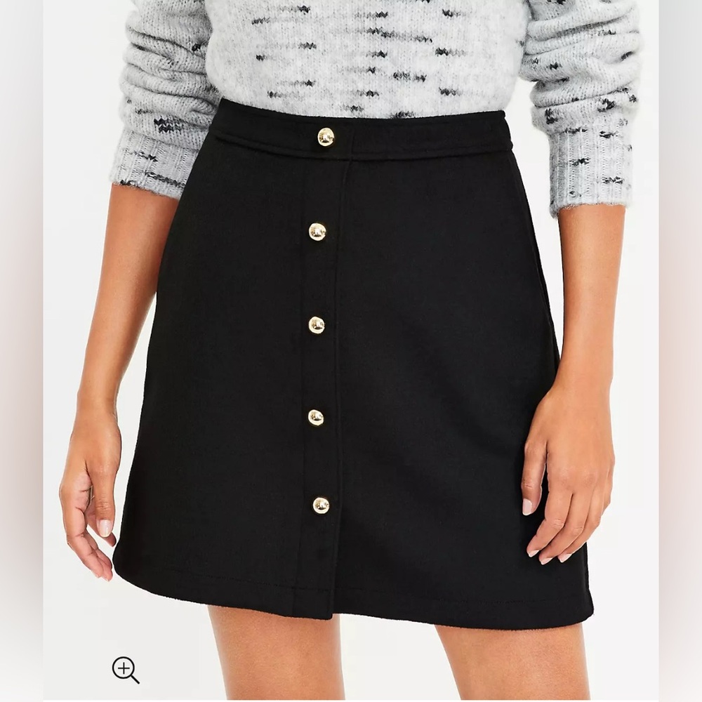 LOFT EUC Wooly Button Pocket Skirt Size 4 black wool skirt - Picture 2 of 6